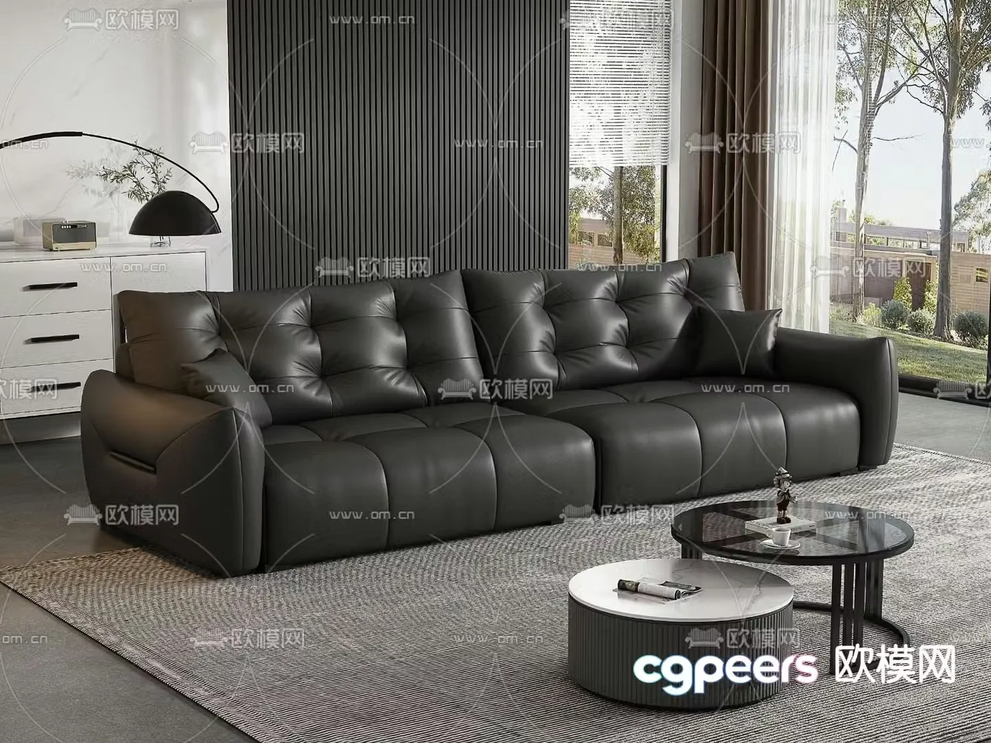 Double sofa leather sofa 3d model