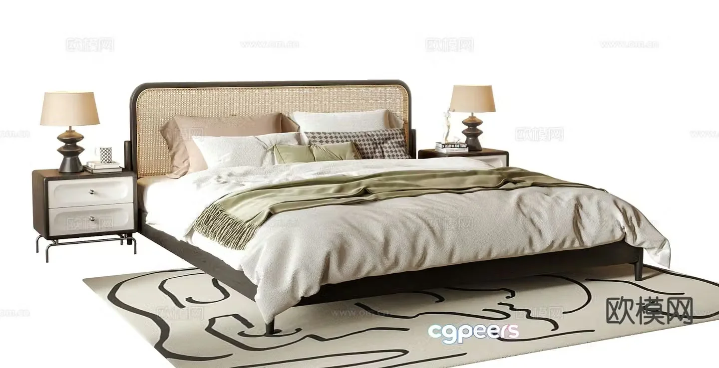 French double bed 3d model