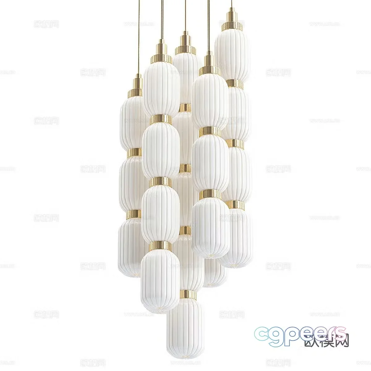 New Chinese style light luxury decorative tandem chandelier 3D model
