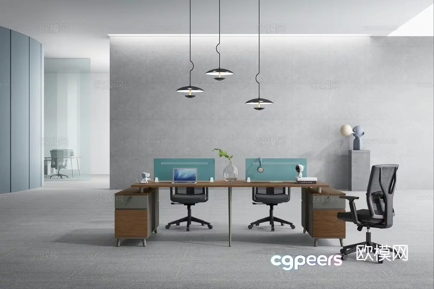 Working equipment office space office office area staff desk and chair 3d model