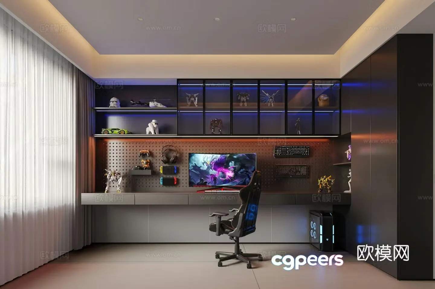 Modern Italian children’s entertainment room Computer room Modern Italian simple entertainment E-sports room Figure wall 3D model