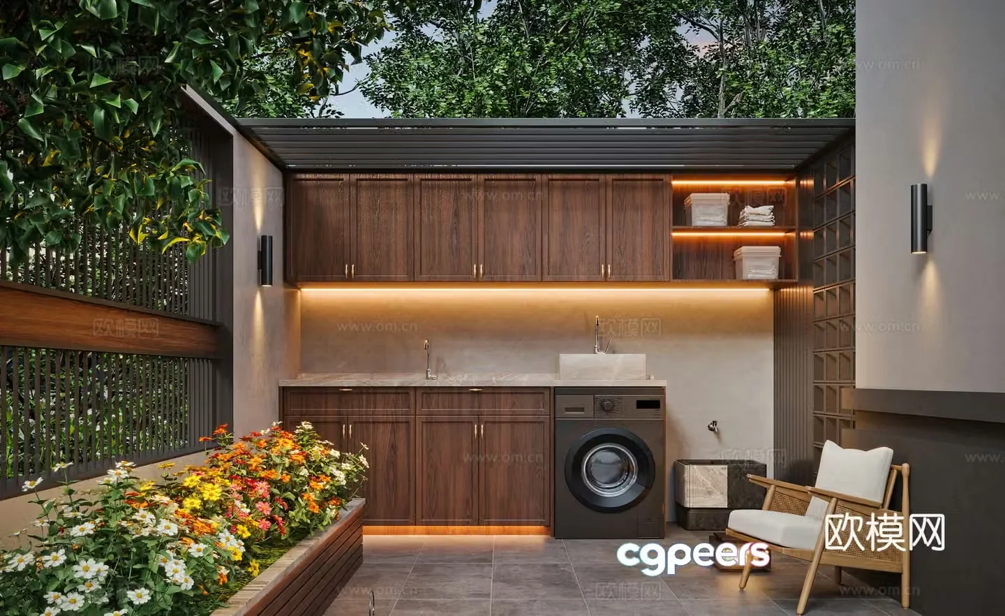 Modern courtyard laundry room 3d model