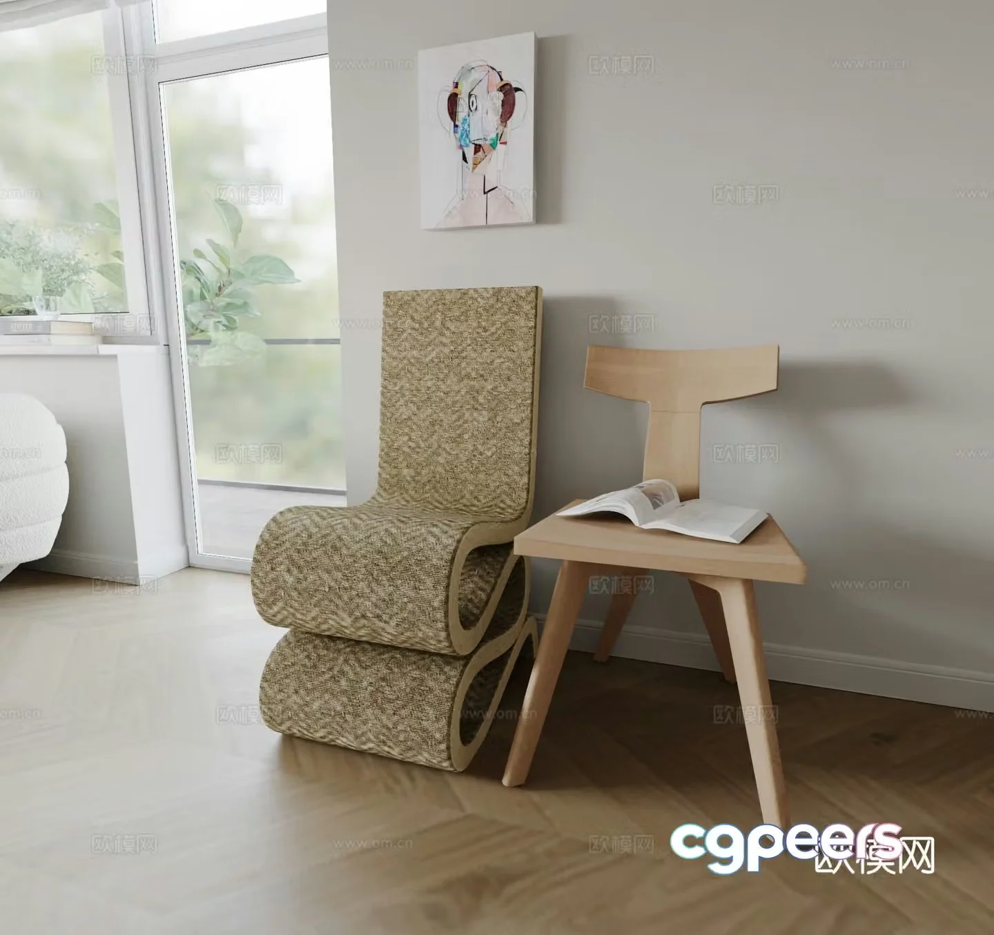 Modern curved chair single chair wooden chair leisure chair 3d model