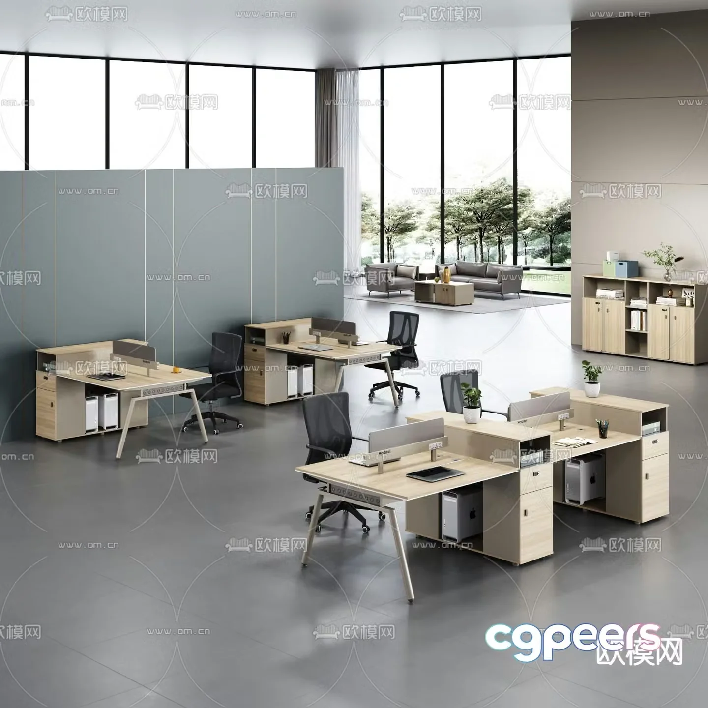 Screen deck office desk and chair 3d model