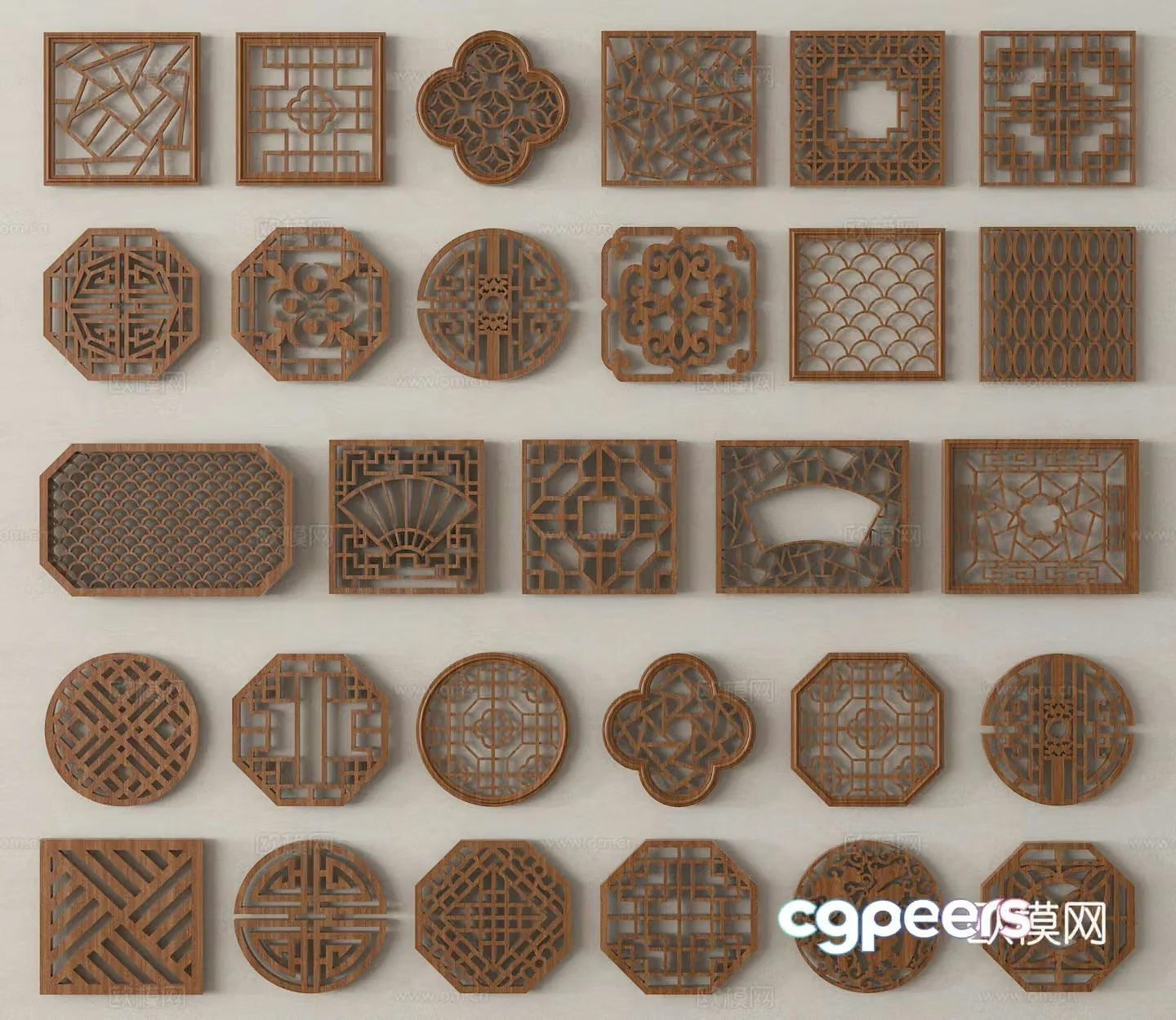 New Chinese style flower window Hollow window Carved window Carved window Antique window 3D model
