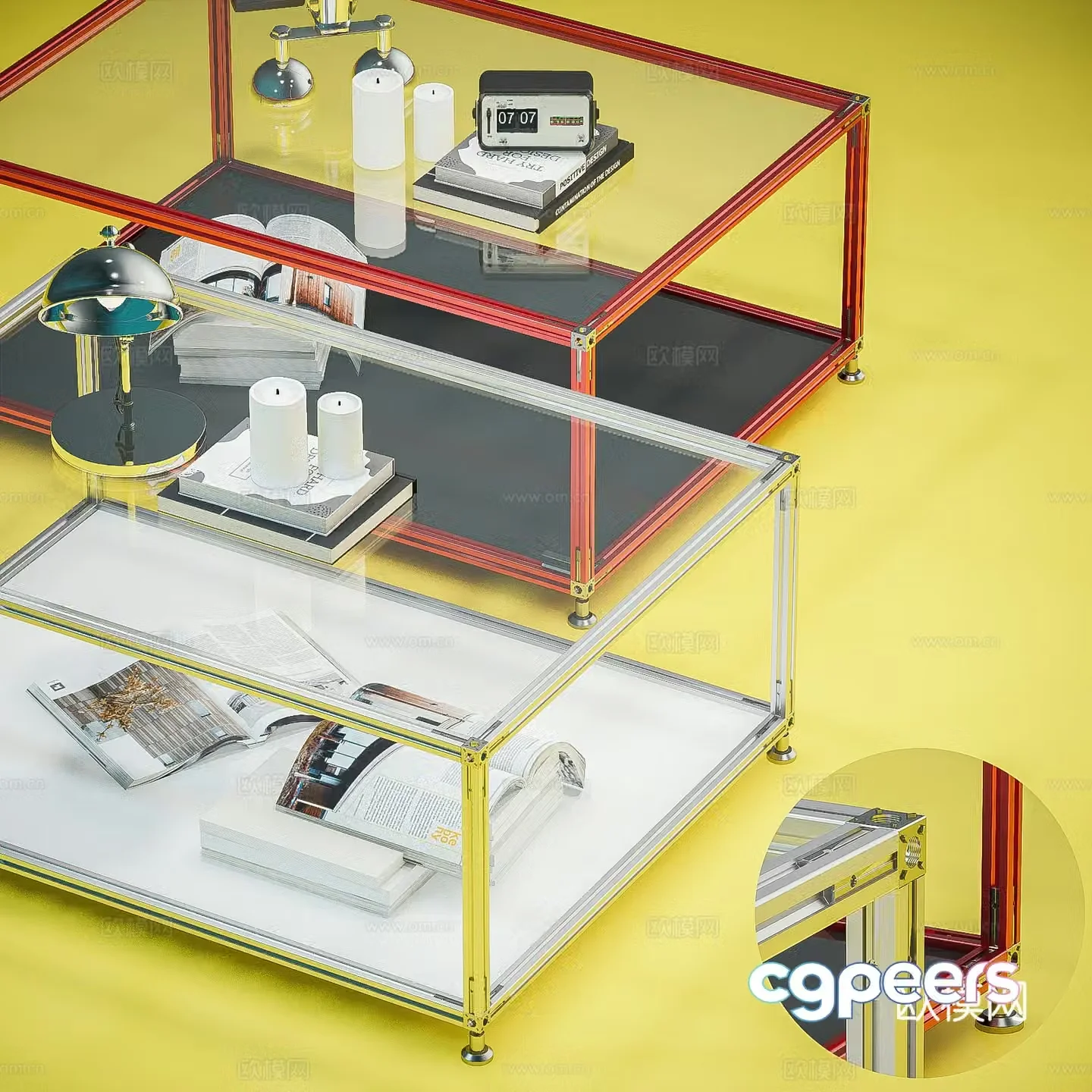 Modern aluminum profile coffee table Bauhaus style coffee table Metal glass coffee table Aluminum module furniture system 3D model