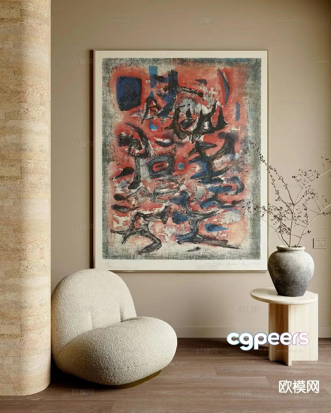 Wabi-sabi texture painting abstract painting decorative painting 3d model