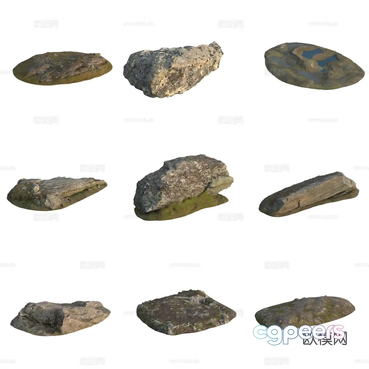 Moss Stone Boulder Rock 3D Model