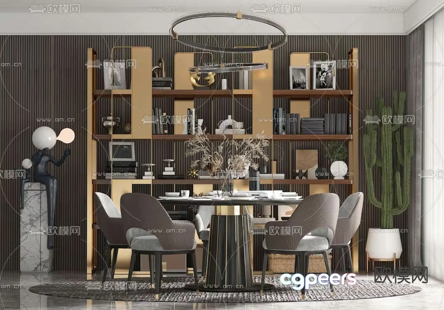 Light luxury dining table and chairs Round dining table 3D model