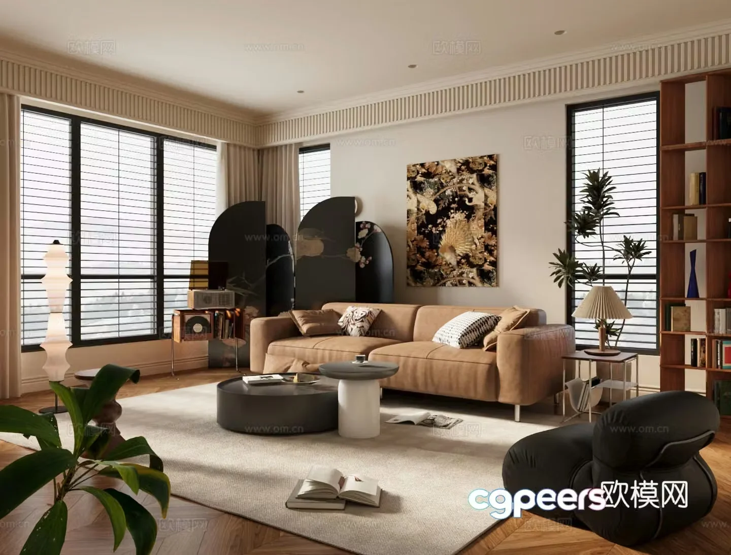 Retro home living room Home living room Sofa coffee table combination Medium screen Single sofa 3D model