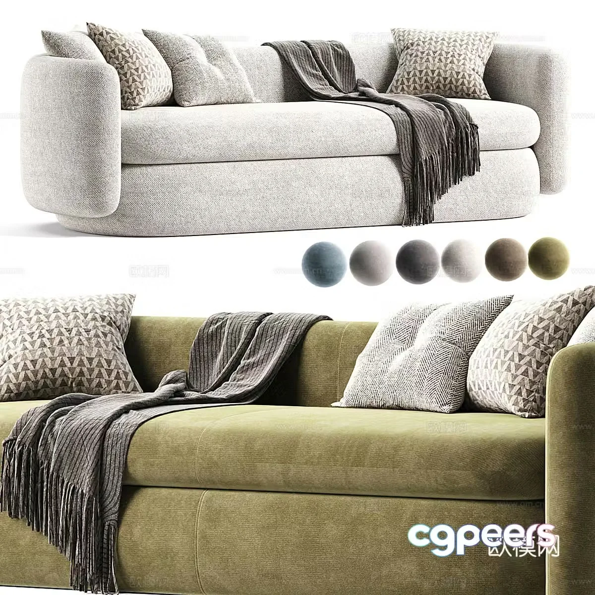 Modern Italian cream style fabric casual sofa 3d model