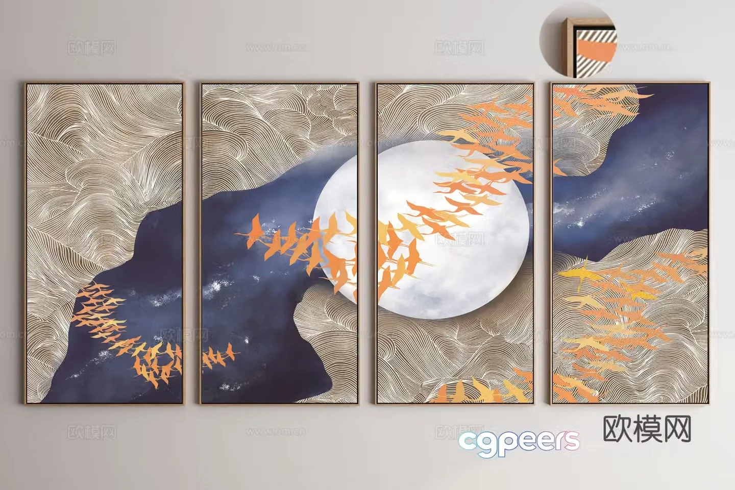 New Chinese style decorative painting art painting koi hanging painting 3D model