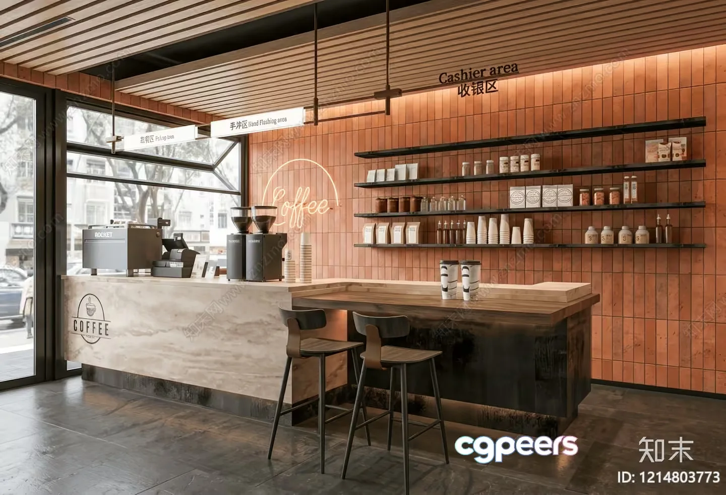 Modern Coffee Shop 3D Model – 23465 – VRAY Render