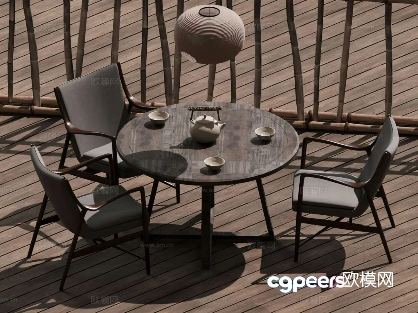 Wabi-sabi dining table and chairs round dining table 3d model