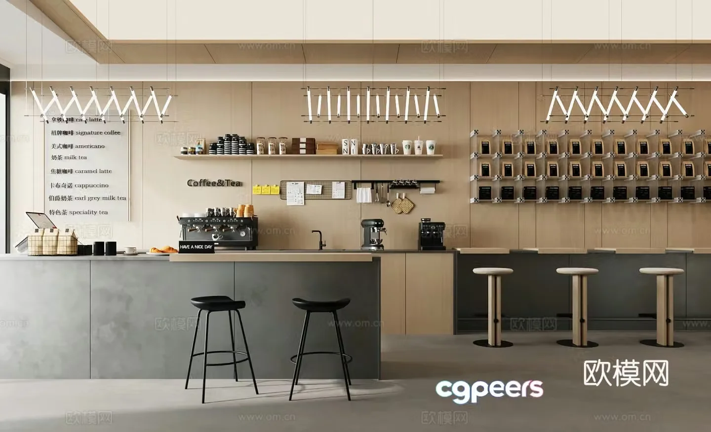 Log Cafe Milk Tea Shop Cake Dessert Shop Coffee Operating Desk Coffee Front Desk Coffee 3D Model