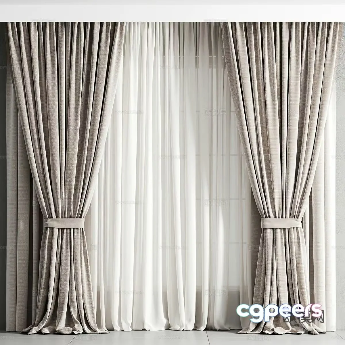 New Chinese style fabric curtain gauze curtain 3D model