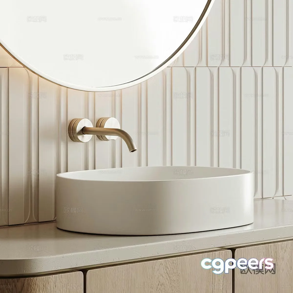 Creamy Washing Table Outdoor Washing Table Over-Counter Basin Basin Faucet Basin Mirror 3D Model