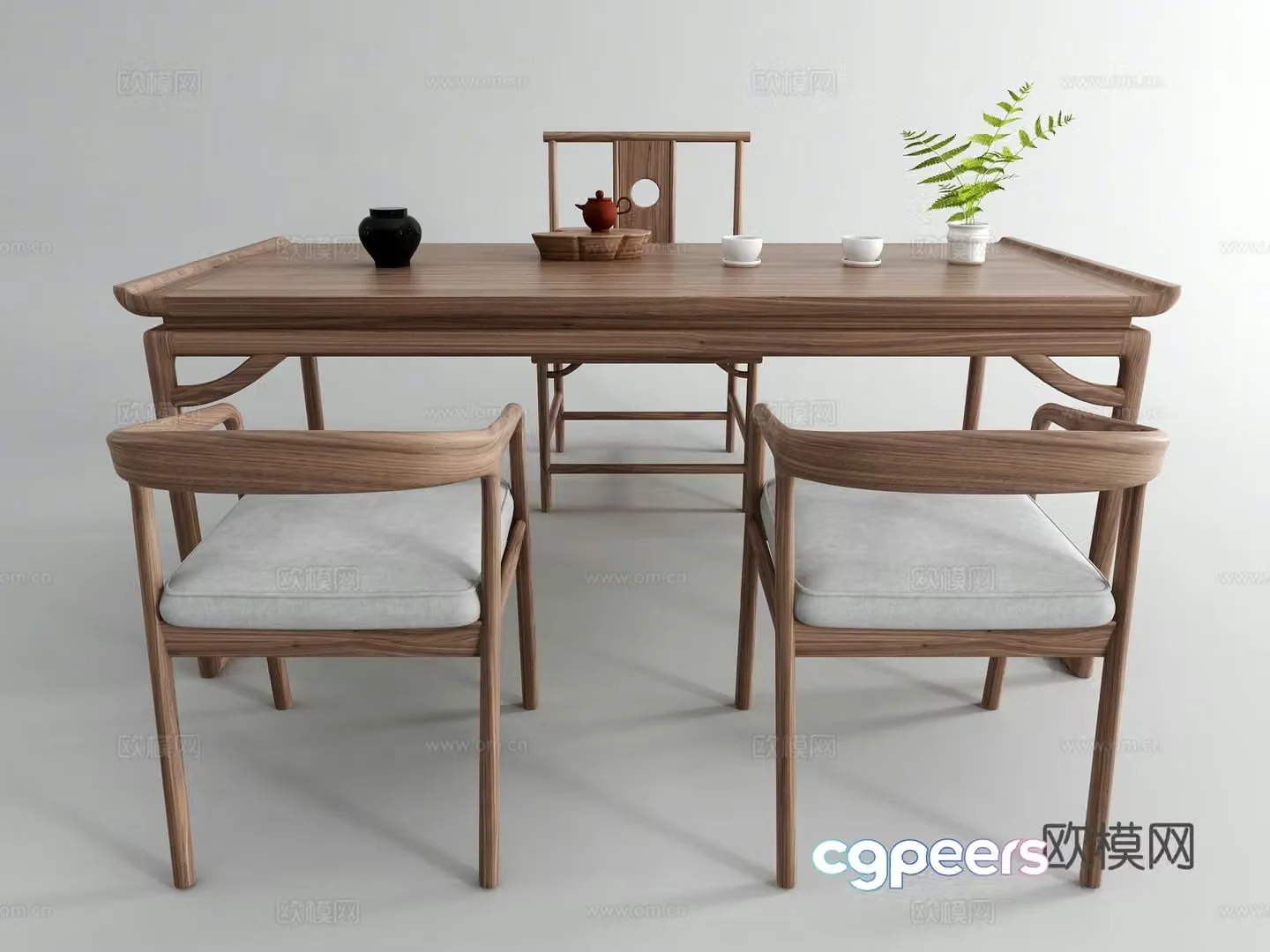 Modern solid wood tea table and chair 3d model