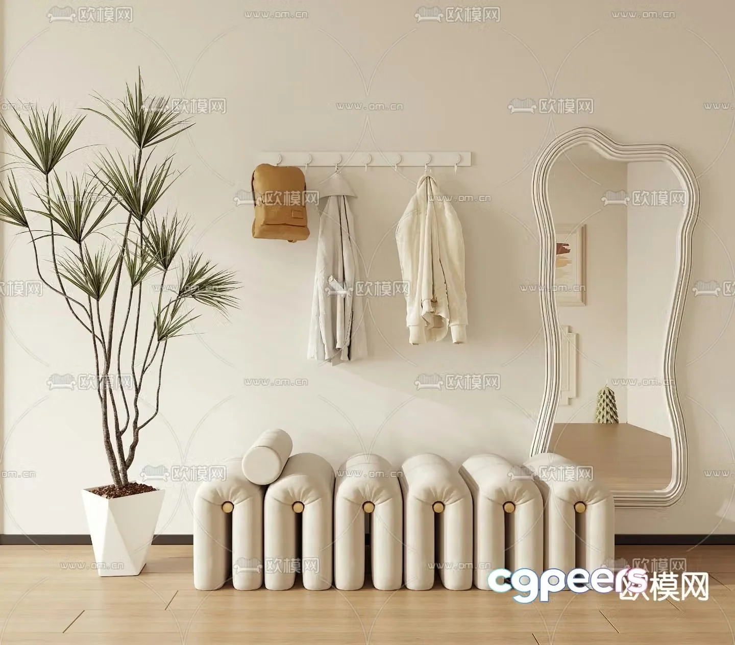 Cream style stool sofa stool shoe changing stool 3D model