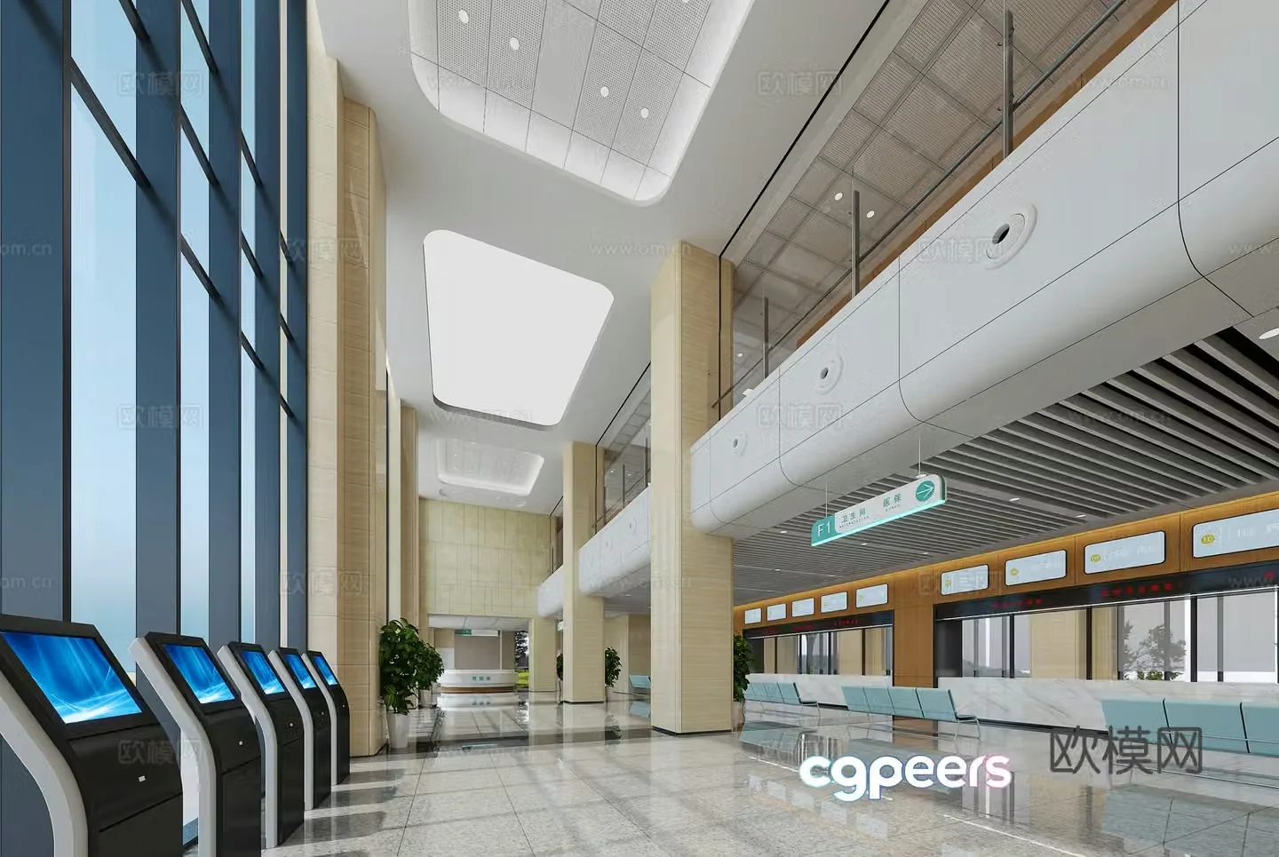 Modern hospital hall 3d model