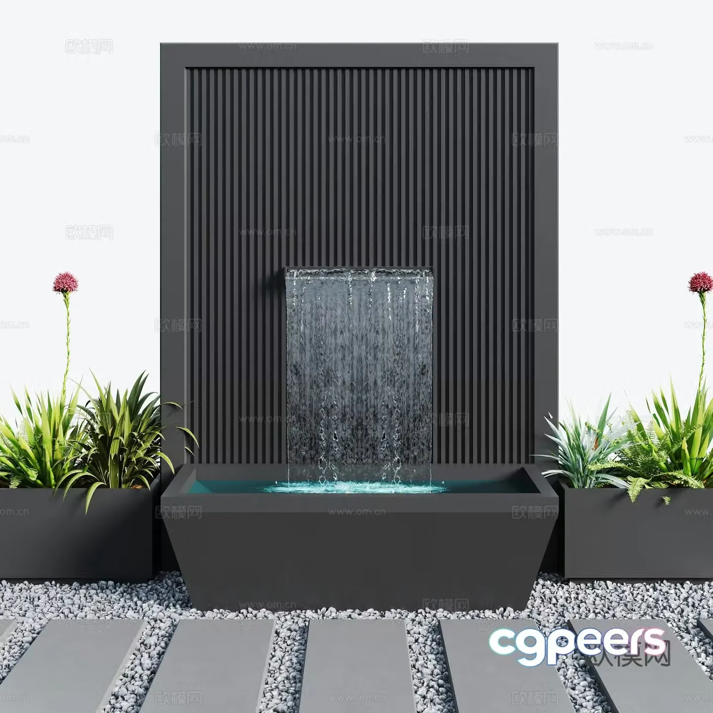 Modern courtyard waterscape waterscape wall stacked water fish pond landscape wall 3d model