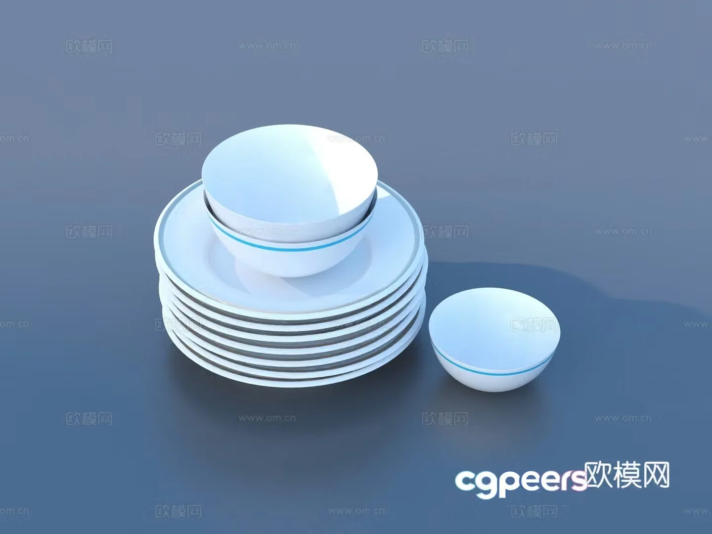 plate spoon bowl tableware kitchen utensils 3d model