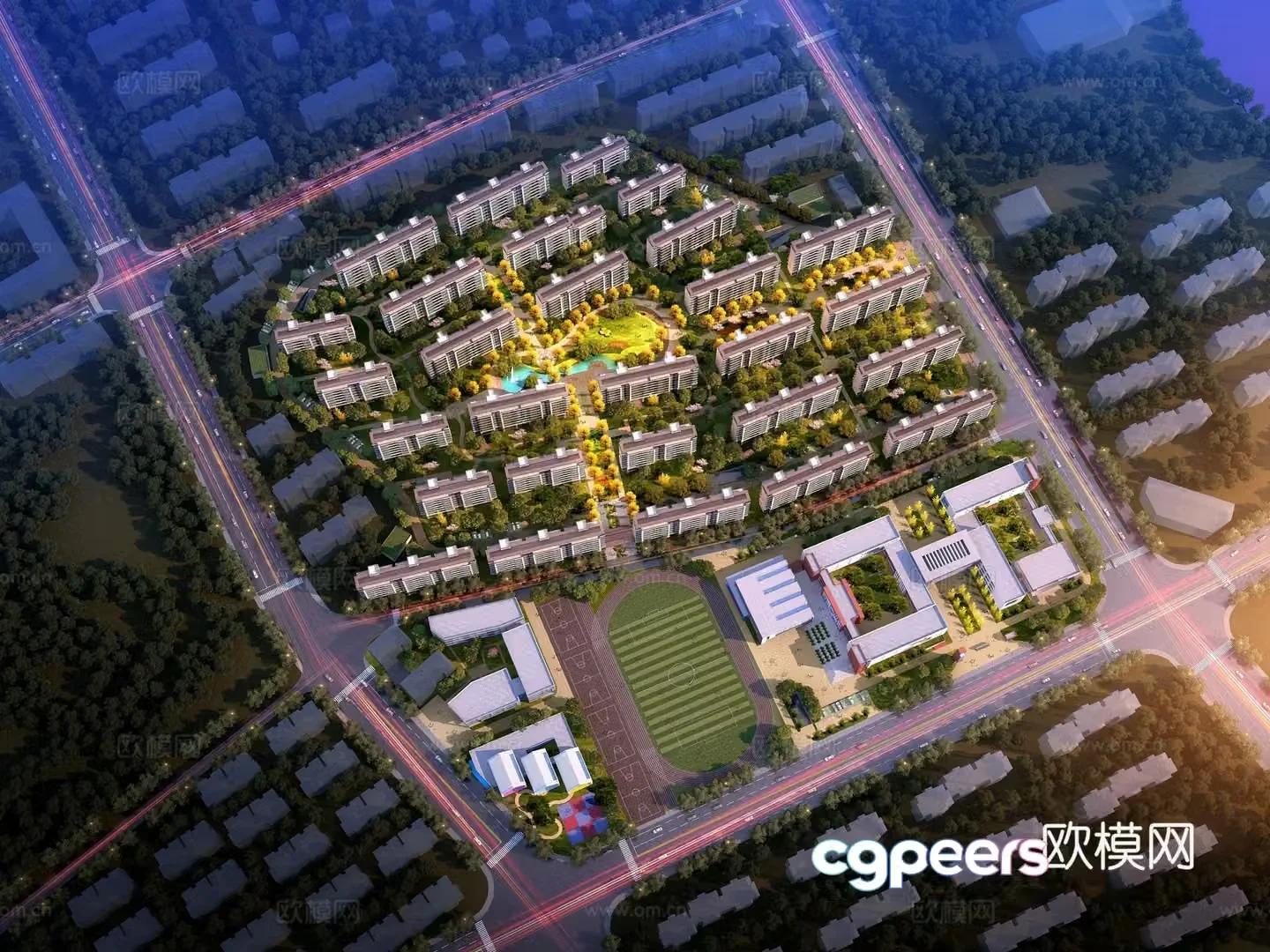 Residential plan aerial view 3d model
