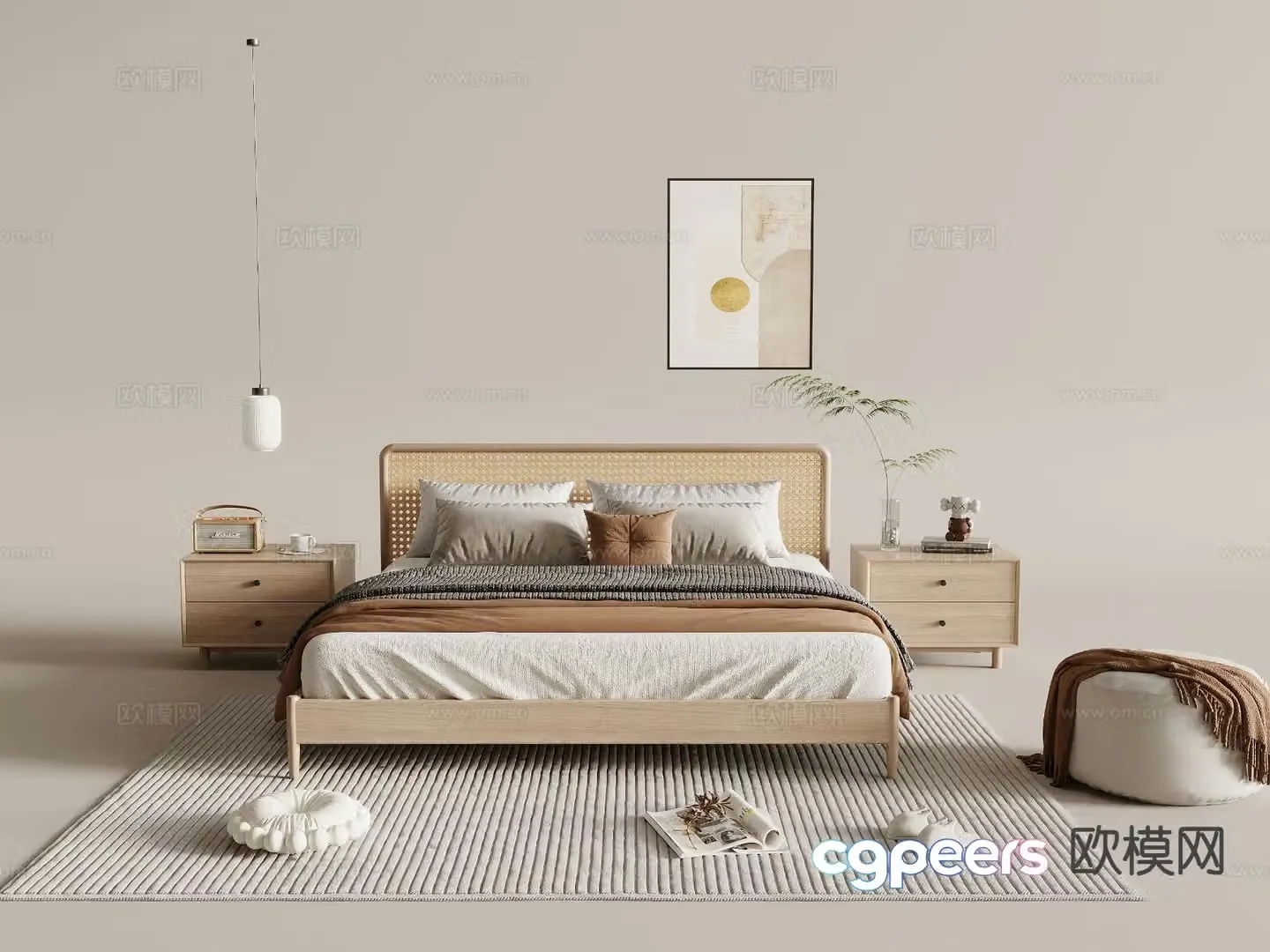 Log style double bed 3d model