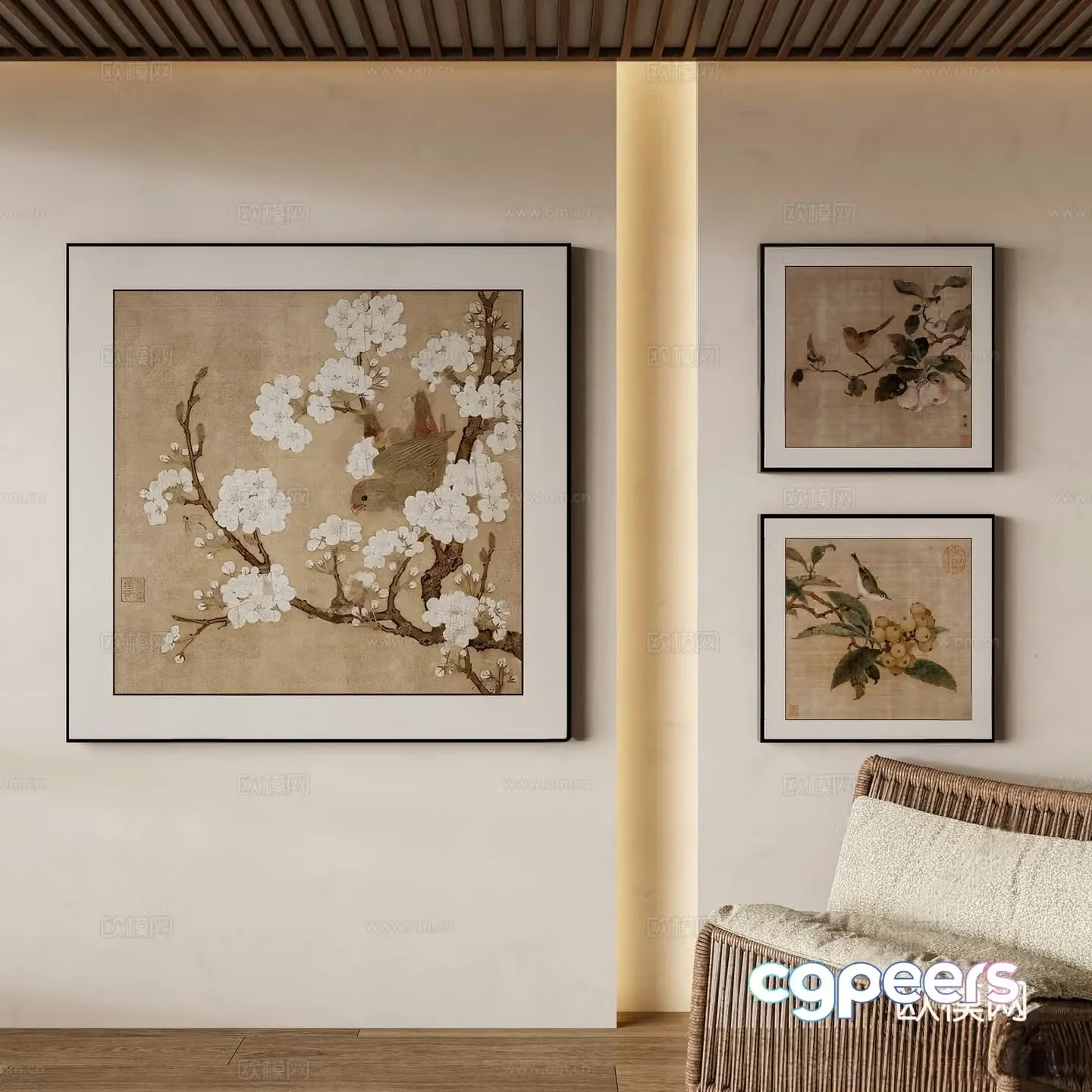 New Chinese style flower and bird paintings study and hanging paintings bedside paintings living room and hanging paintings entrance paintings 3D model