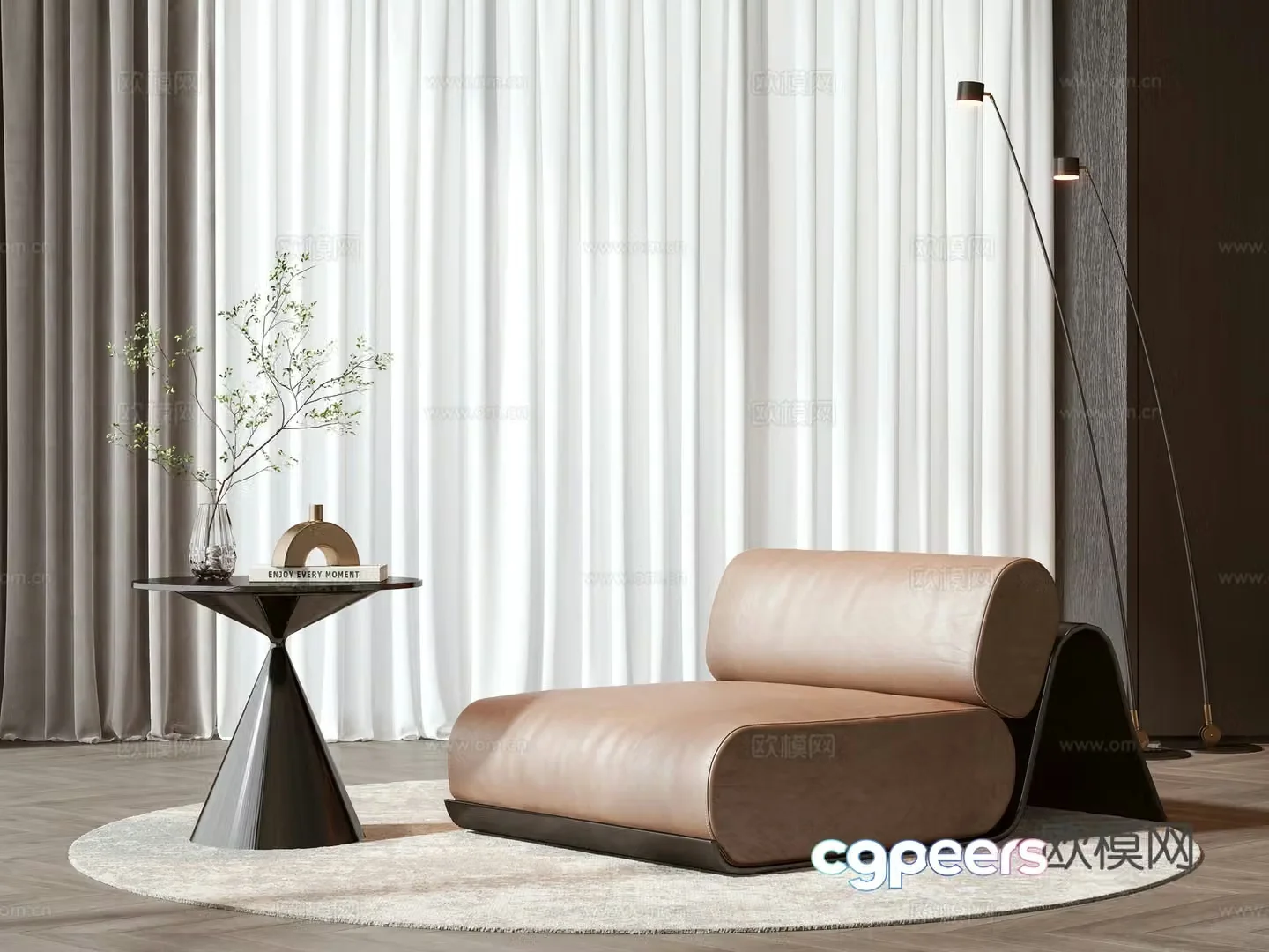 Modern casual chair coffee table set 3d model