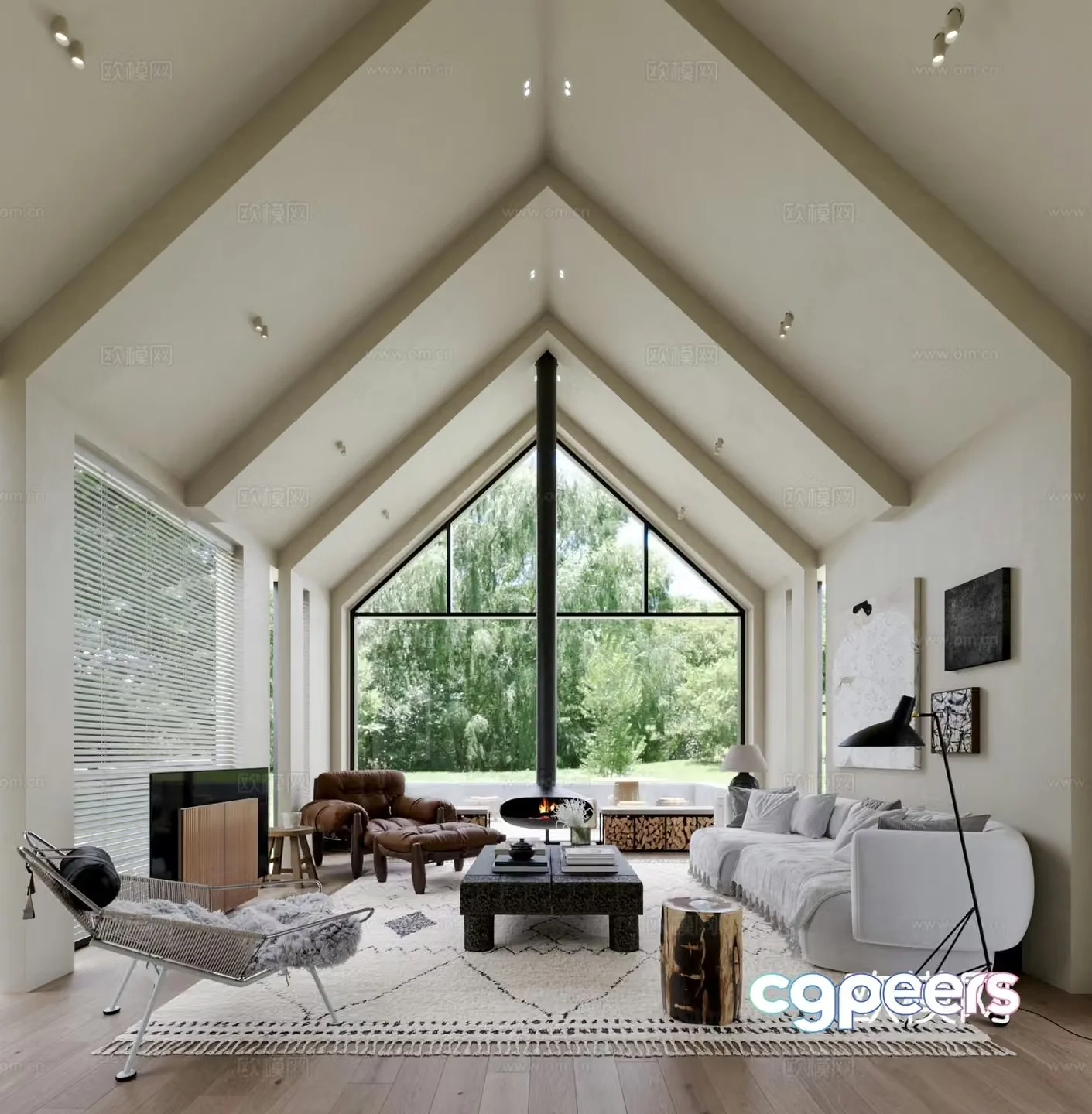 Modern Creamy Living Room 3D Model