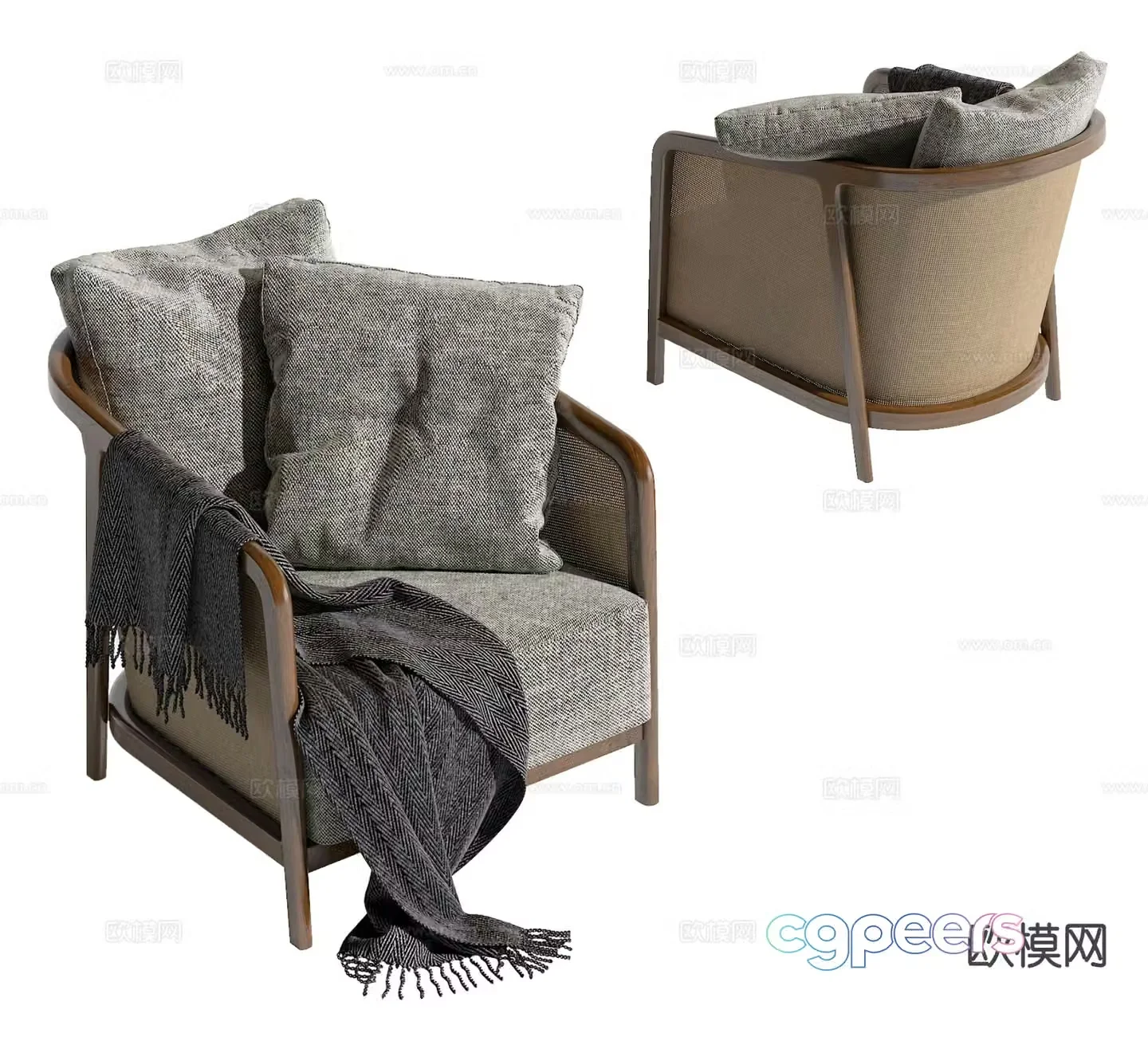 Wabi-sabi style rattan sofa single sofa 3d model