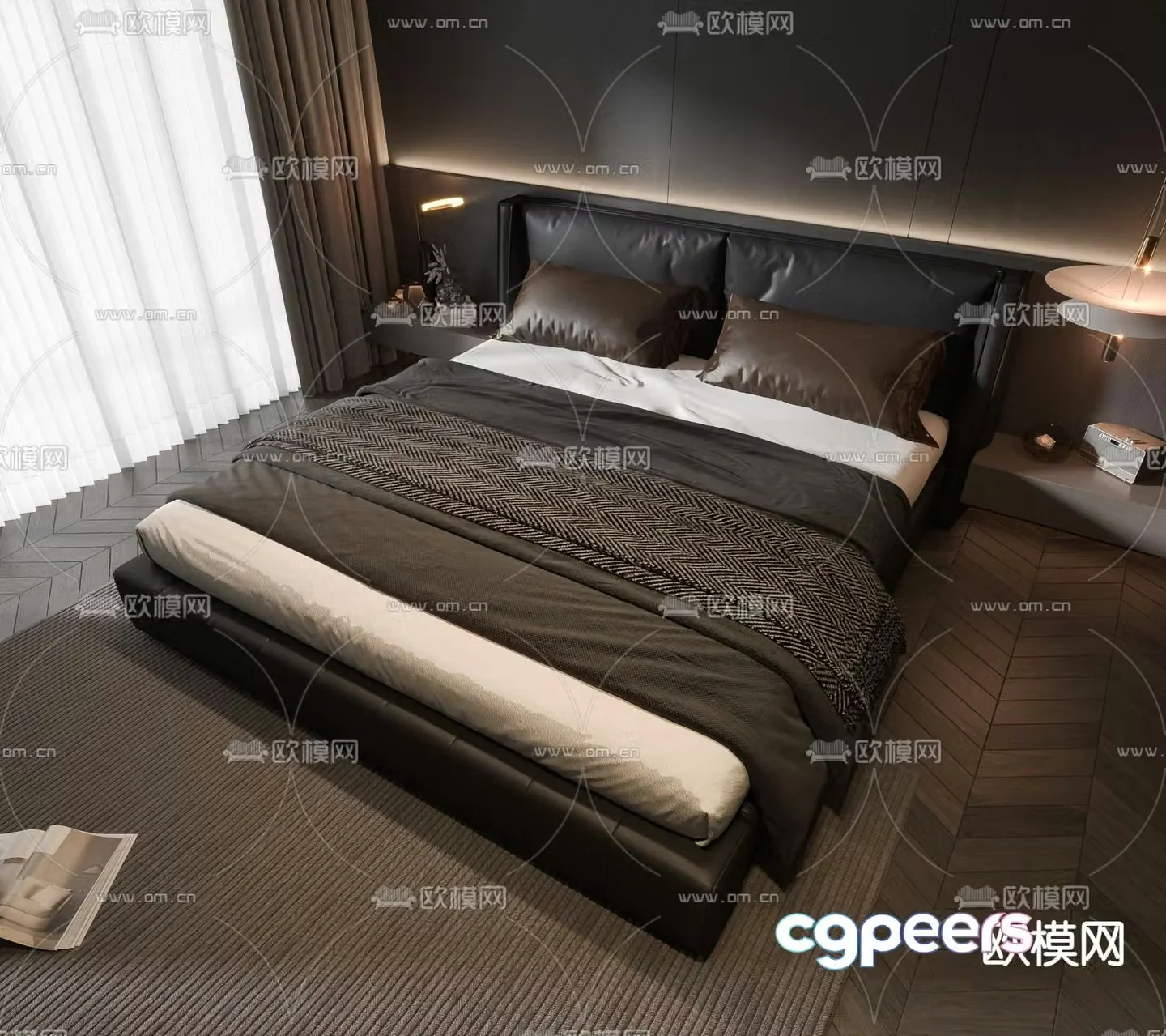 Leather double bed 3d model