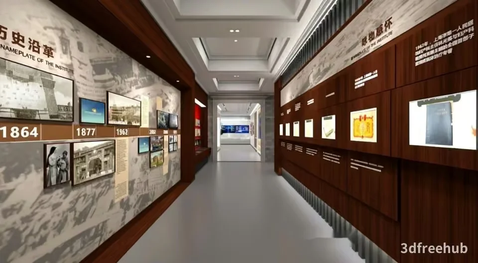 A Museum Corridor With A Long Hallway 3D Model – 21567 – VRAY Render