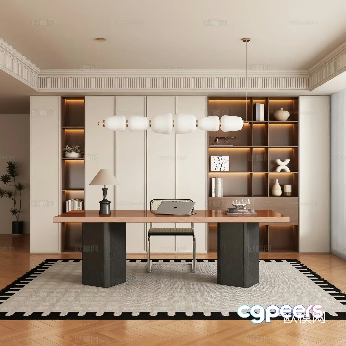Modern medieval style study room 3D model
