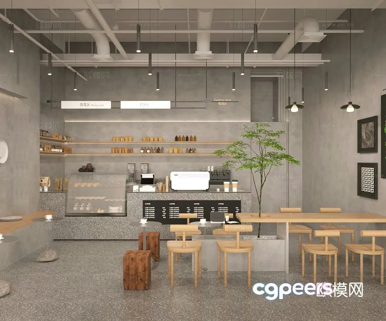 Industrial style coffee shop 3d model