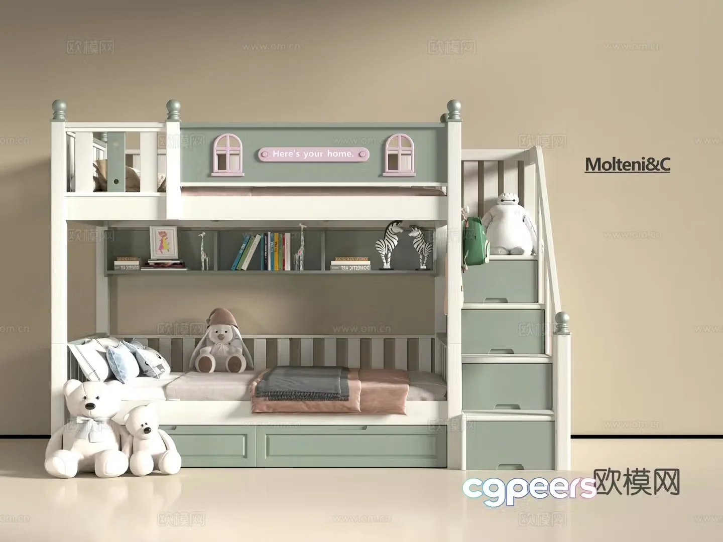 Modern children getting on and off the bed 3d model