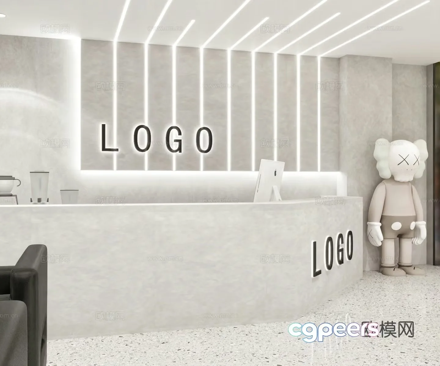 Black white and gray barber shop 3d model