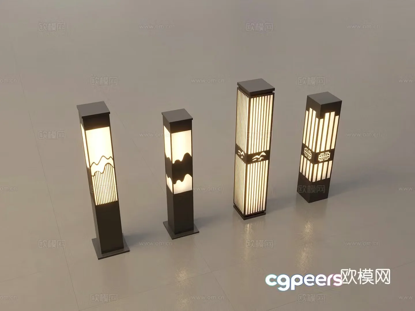 Modern Chinese landscape lights lawn lights garden lights outdoor light combination 3D model
