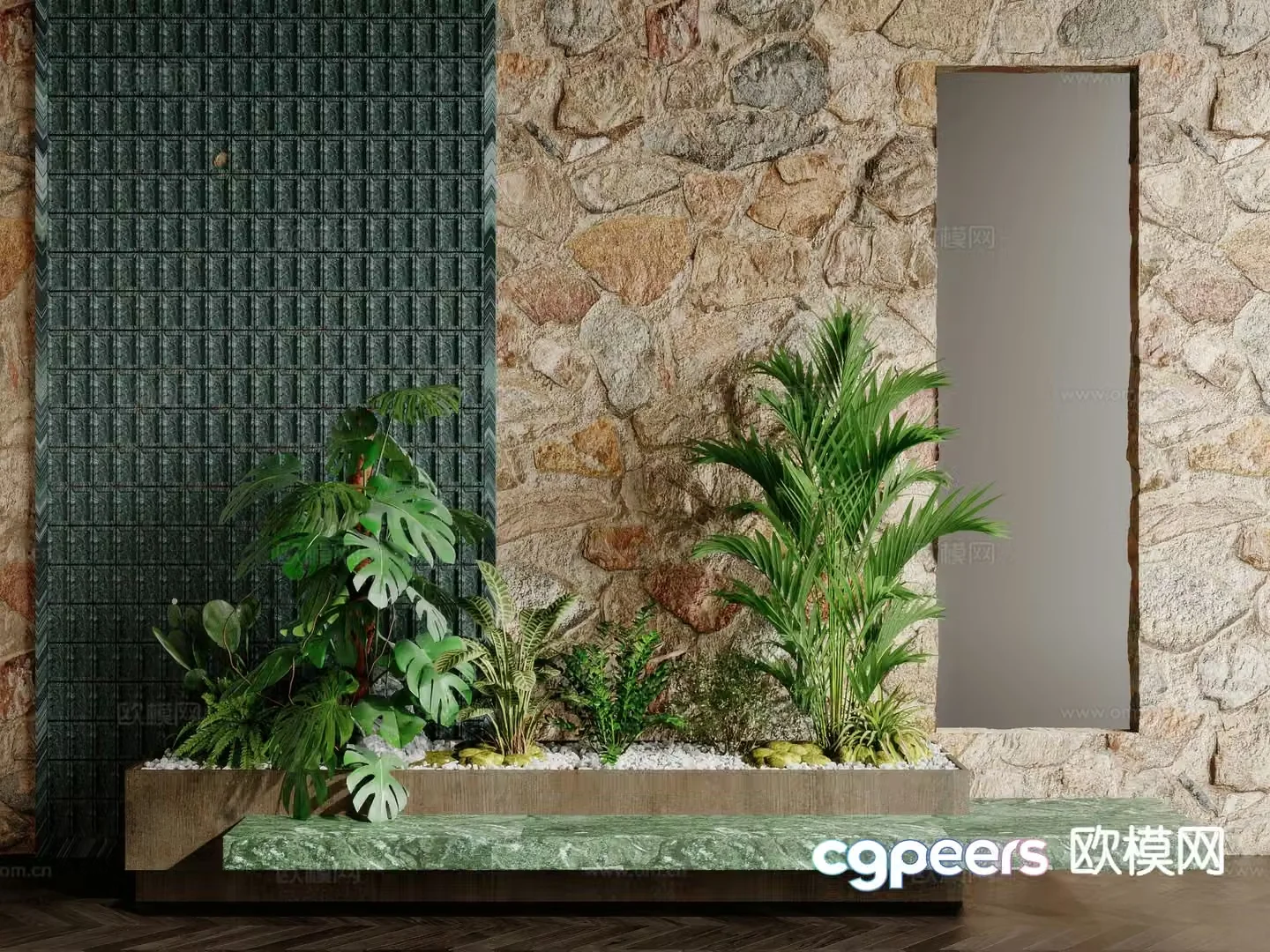 Green plant pile landscape green plant tree pool chair planter trough 3D model