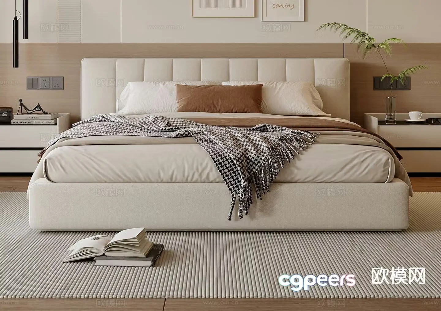 Cream style double bed 3d model