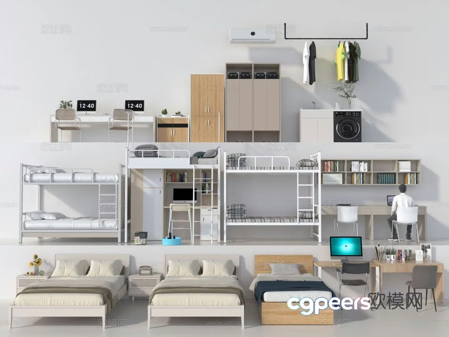Dormitory bunk bed desk bunk bed 3d model