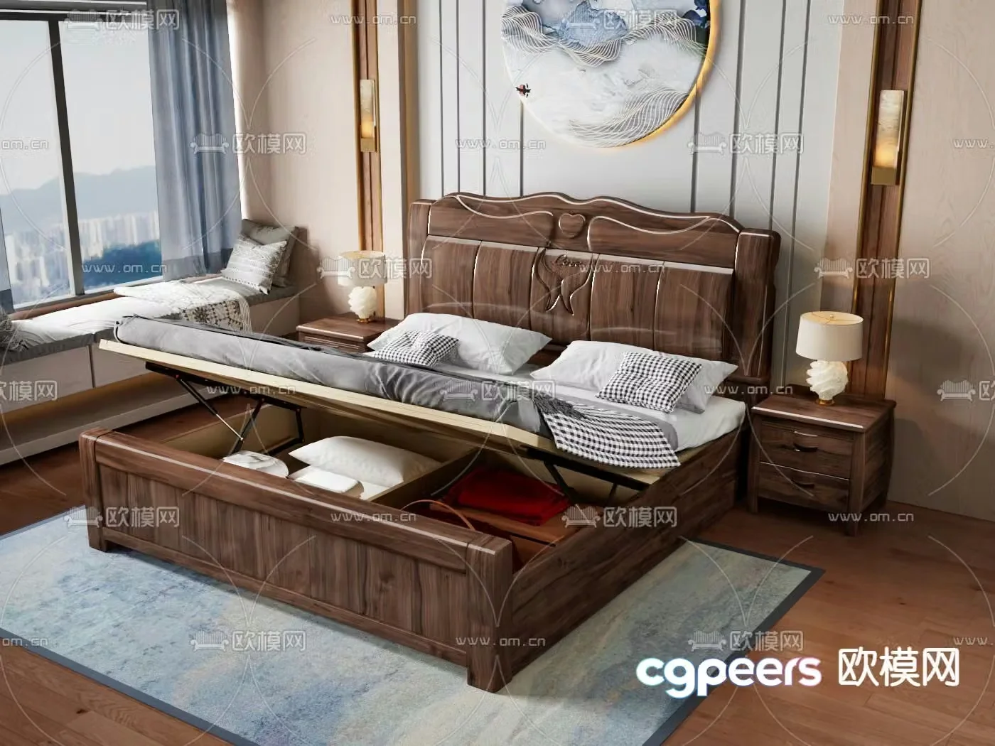New Chinese style double bed 3d model