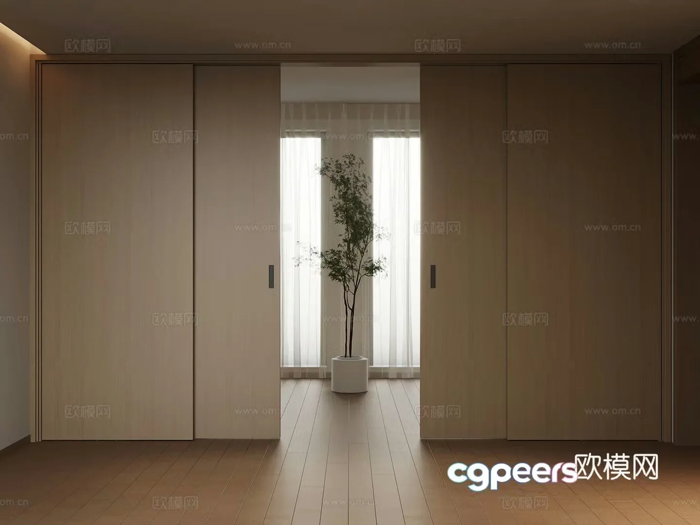 Modern solid wood sliding door dining table 3d model