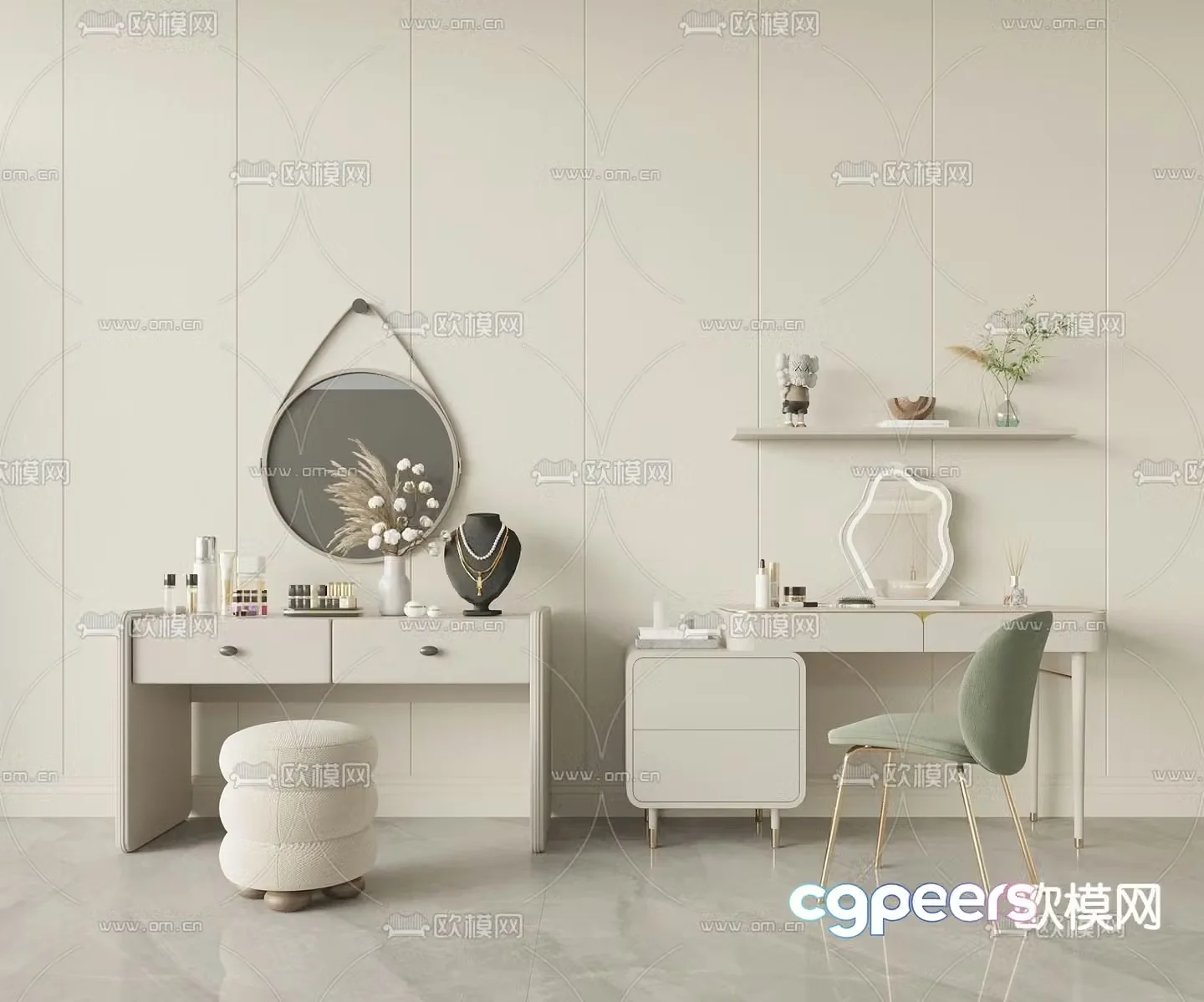 Cream style dressing table dressing table 3d model