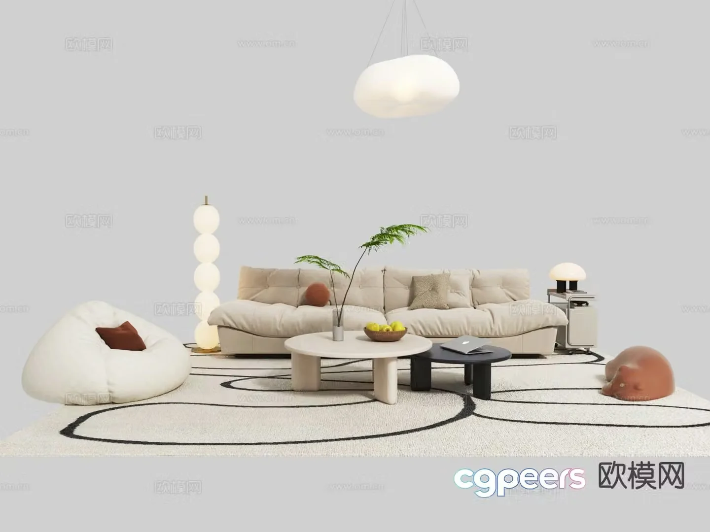 Cream style sofa cloud sofa modular sofa 3d model