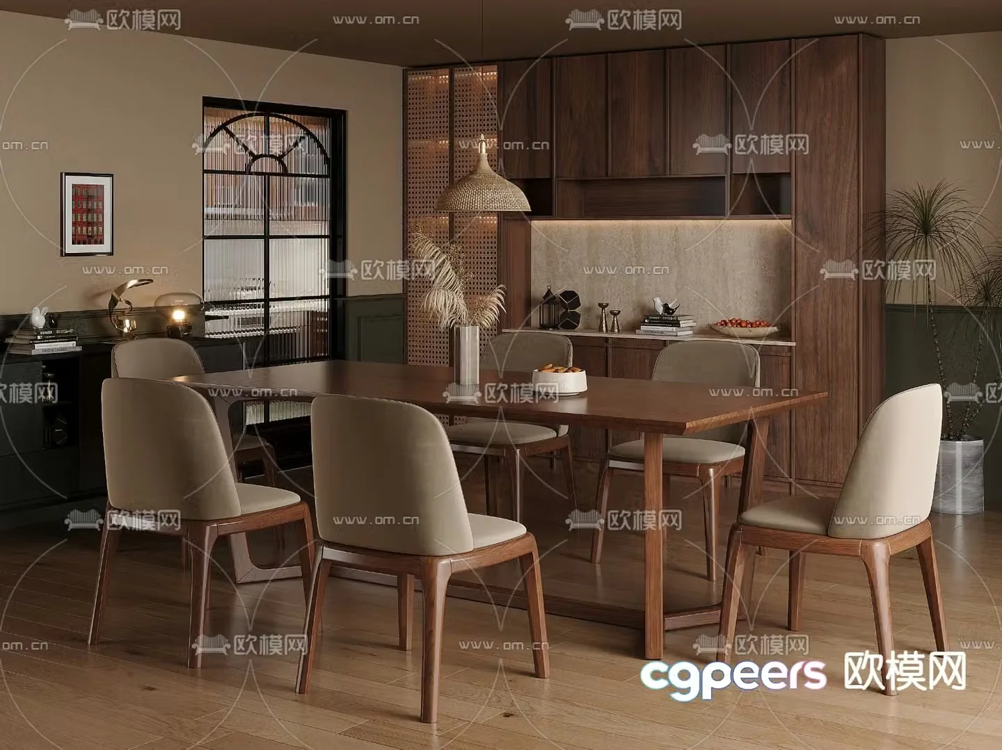 Medieval style dining table and chairs 3d model