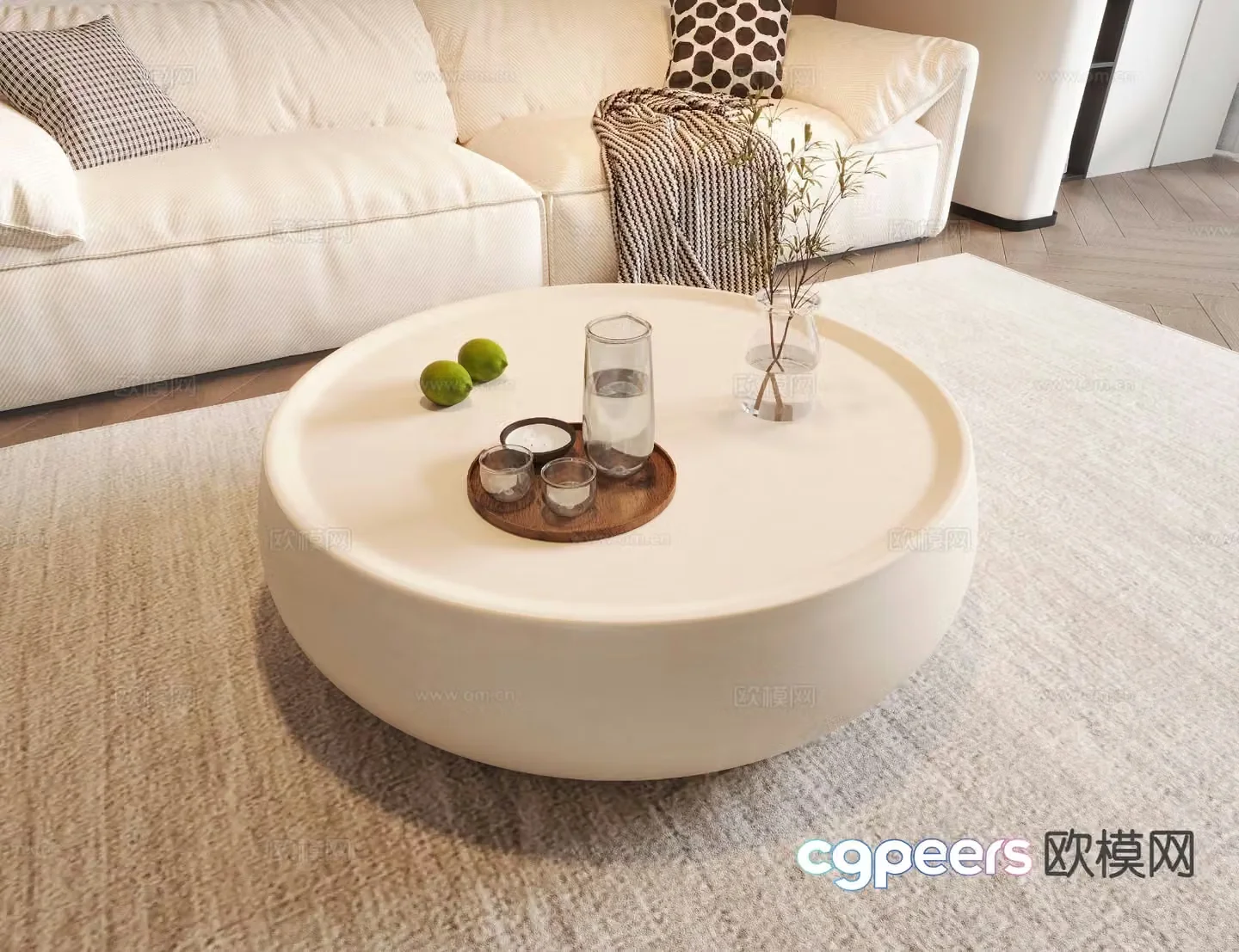 Cream style coffee table round coffee table 3d model