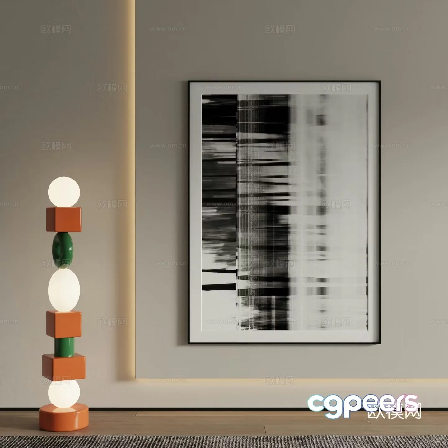 Modern decorative painting black and white abstract painting 3d model