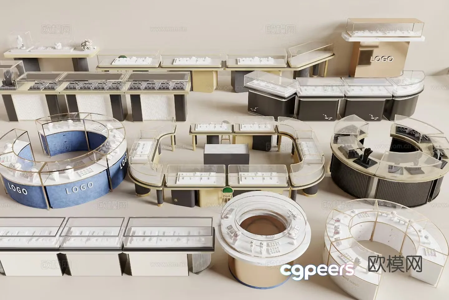 Modern jewelry store jewelry cabinet jewelry island 3d model